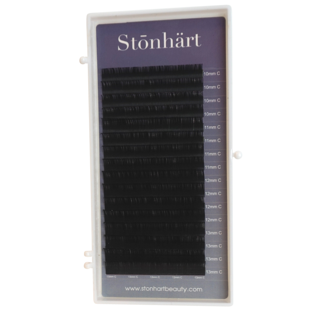 classic silk eyelash extensions that are soft, pull easily, and are deep black color. We have a variety of B, C, CC, and D curls in a variety of thicknesses and lengths. 